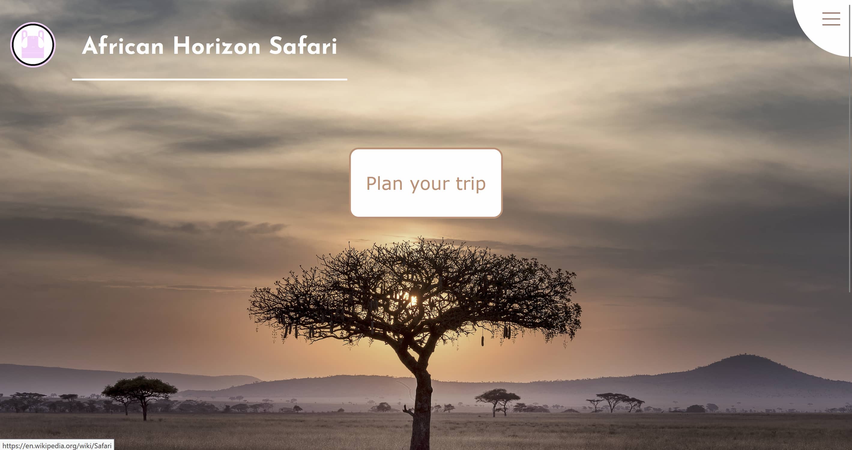 African safari website homepage 