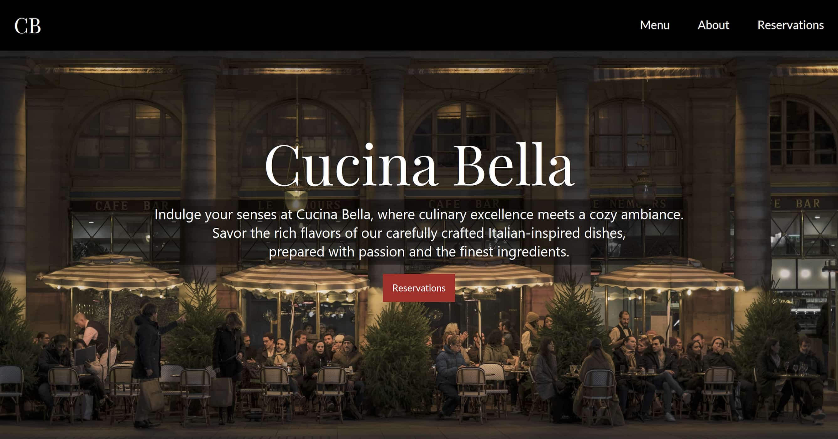 Italian restaurant website homepage